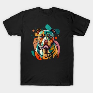 Modern Abstract Pitbull Lineart Color Explosion T-Shirt